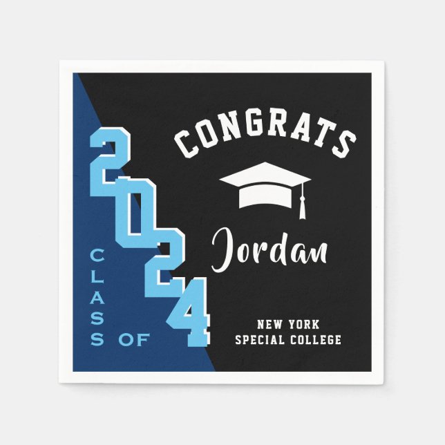 Modern klass för 2024 Blue Black Studentfest Pappersservett (Framsidan)