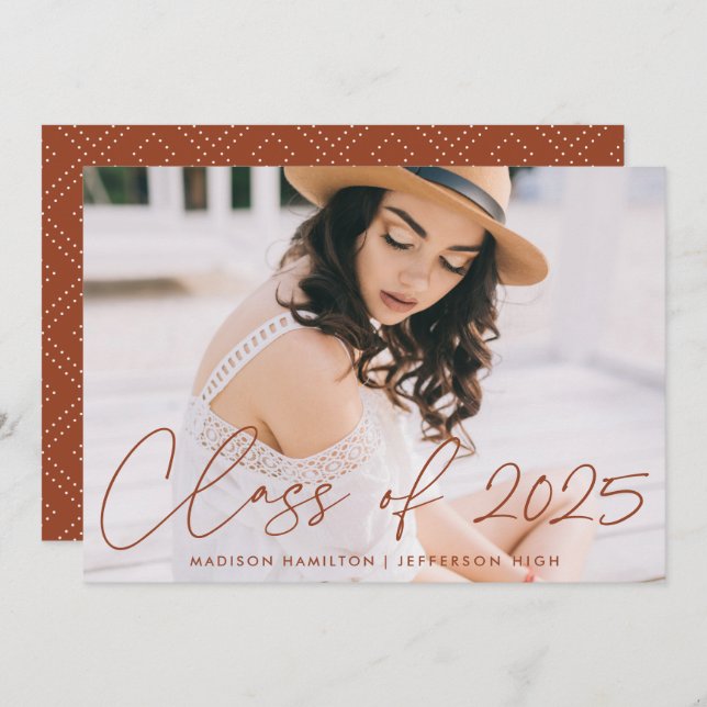 Modern klass för 2025 Terracotta-skriptfoto Meddelande (Fram/baksida)