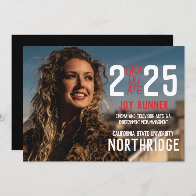 Modern klass i fetstil 2025 Photo Studenten Meddelande (Fram/baksida)