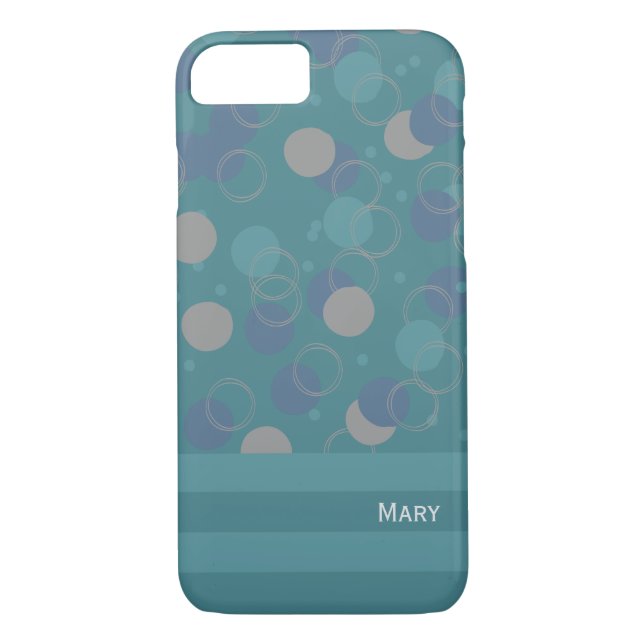 Modern klassisk blå cirkel Mönster första Namn Case-Mate iPhone Skal (Baksida)