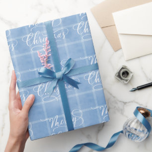 Modern Klassisk Blå Rutig God Jul Holiday Presentpapper