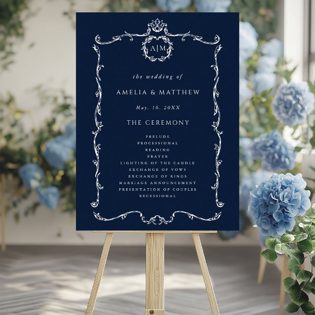 Modern Klassisk Bröllopsceremoni Program Marinblå Poster (Skapare uppladdad)