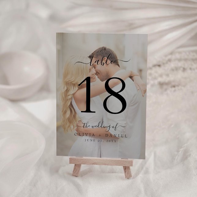 Modern klassisk calligrafi, foto från Bröllop Bordsnummer (Modern Classic Calligraphy Wedding Photo Table Number)
