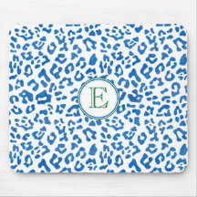 Modern klassisk Dam Blue Leopard Print Monogram