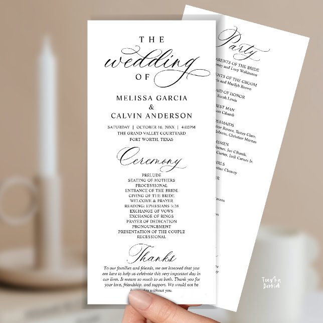 Modern Klassisk Elegant Bröllopsceremoni Program (Modern Classy Elegant Wedding Ceremony Program card black and white)
