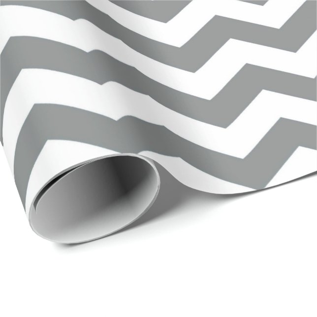 Modern, klassisk, elegant grå vit chevron presentpapper (Rullad Hörn)