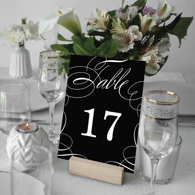 Modern klassisk Elegant, kalligrafi, Bröllop Bordsnummer (Modern Classic Elegant Calligraphy Script Swash Wedding Card @ fatfatin_blue_knot)
