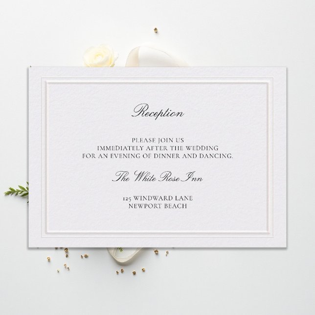 Modern Klassisk Elegant Pärlbröllopsmottagning Tilläggskort (modern classic wedding reception details double frame elevated pearl formal traditional calligraphy )