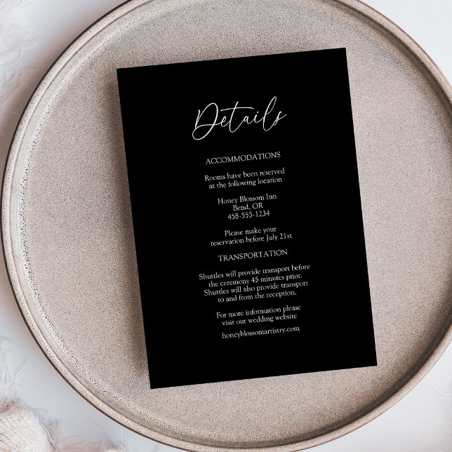 Modern klassisk, enkel svart Bröllop-information Tilläggskort (Skapare uppladdad)