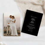 Modern klassisk, enkelt svart foto Bröllop Inbjudningar<br><div class="desc">Den här moderna, klassiska, svarta fotobröllopsinbjudan är perfekt för din elegant moderna bröllop. Den här designen har vit enkel kalligrafi-mörkergräns som är inställd på en svart bakgrund för mörken för att matcha ditt klassiska bröllop eller minimalistiska boho bröllop i vår, sommar, fall eller vinter. Jag ber er att ni kan...</div>