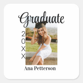 Modern klassisk examenfoto med år namn rustik fyrkantigt klistermärke