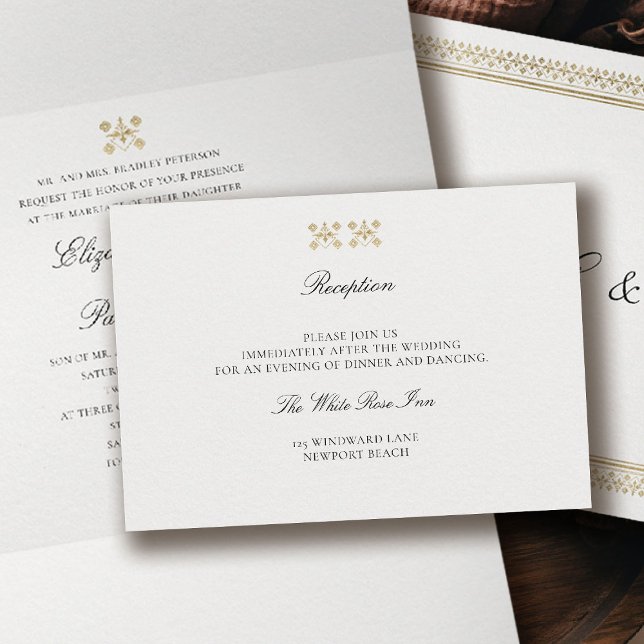 Modern Klassisk Formell Guld Lys Elfenbensvit Bröl Tilläggskort (formal traditional wedding details enclosure card modern classic gold ivory deco ballroom)