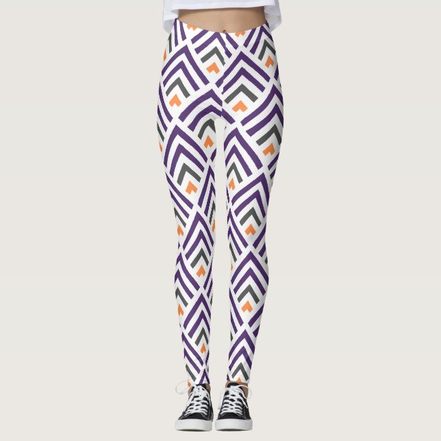 Modern klassisk geometrisk schevron lila vit leggings (Framsida)