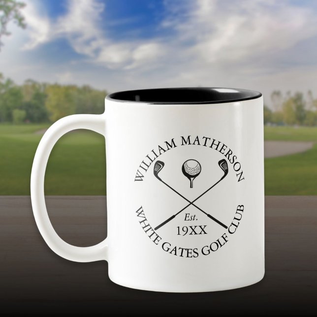 Modern klassisk golfklubb namn personlig Två-Tonad mugg (Modern Classic Golf Club Name Personalized Two-Tone Coffee Mug)