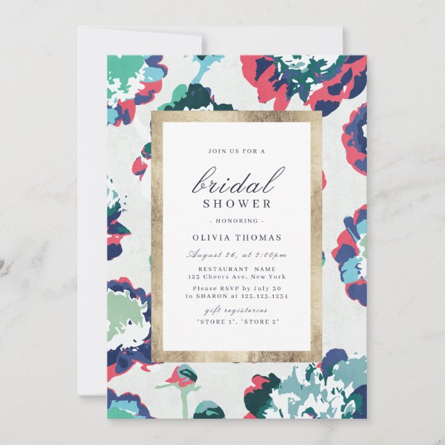 Modern klassisk grön abstrakt blomster Bröllopsdus Inbjudningar (Framsida)