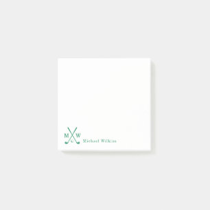 Modern klassisk Grönt korsade Golf Klubb Monogram Post-it Block