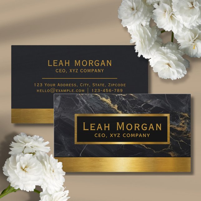 Modern Klassisk Guld och Svart Marmor Yrkesmässig Visitkort (luxury gold business card)