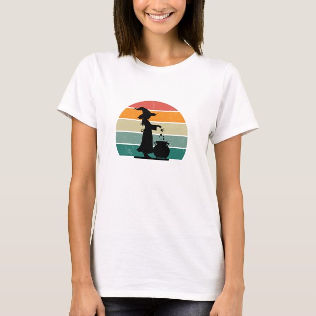 Modern klassisk häxa halloween vit t shirt (Framsida)