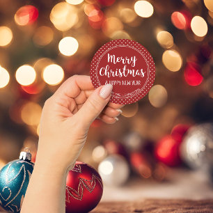 Modern klassisk Jul - Rustic Red Ivory Dots Runt Klistermärke
