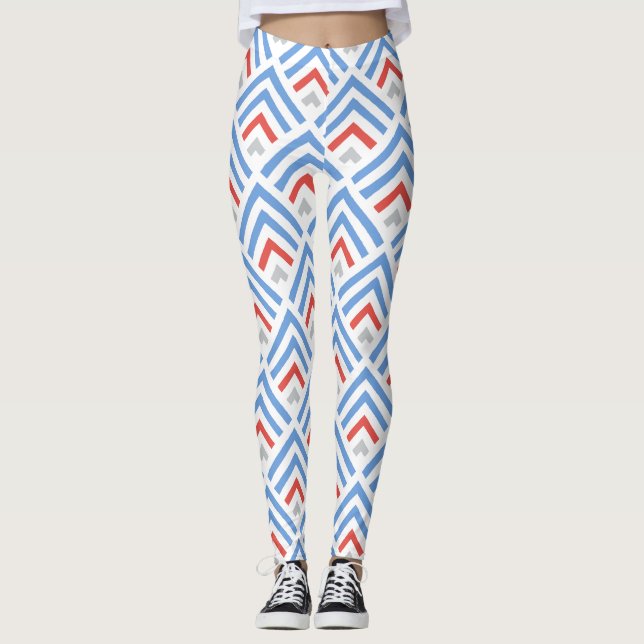 Modern klassisk jumpercat chevron blue och red leggings (Framsida)