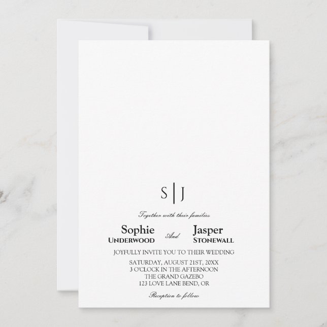 Modern Klassisk Minimalistisk Monogram Bröllop Inbjudningar (Framsida)