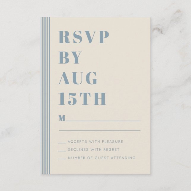 Modern Klassisk RSVP Blå Randig Bröllop  Tilläggskort (Framsida)