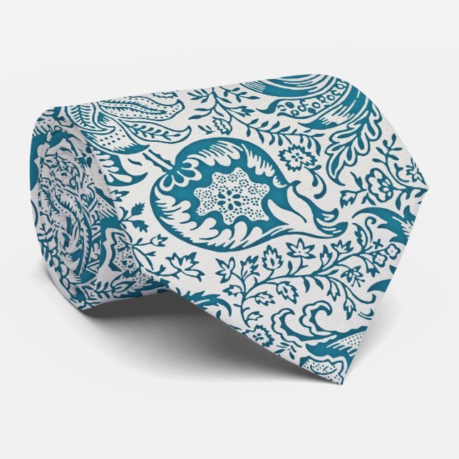 Modern Klassisk Slip - Royal Blå Blommig Slips (Rullad)