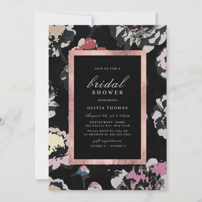 Modern klassisk svart abstrakt blomster Bröllopsdu Inbjudningar (Framsida)