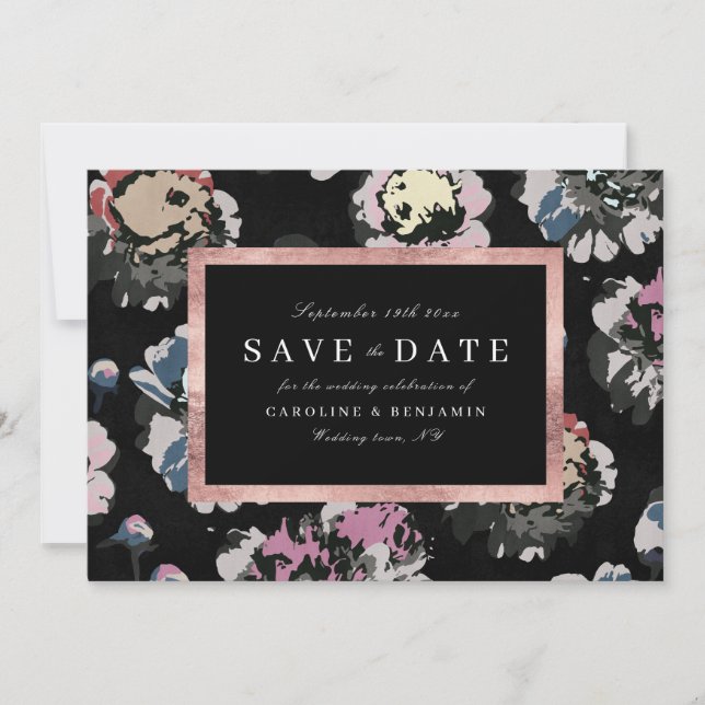 Modern klassisk svart abstrakt blomster  spara datumet (Framsida)