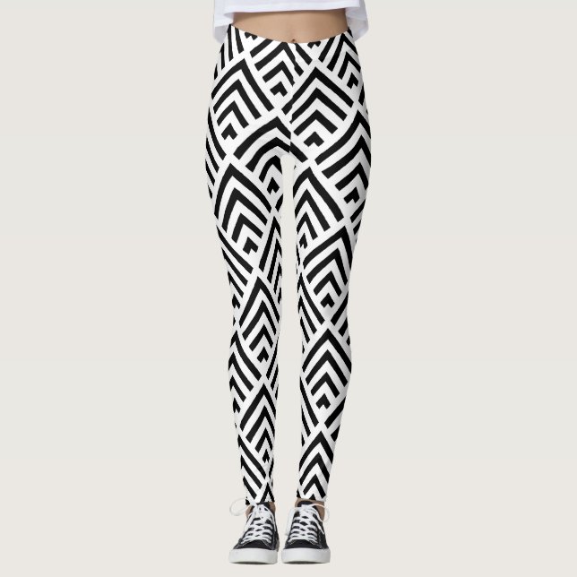 Modern klassisk svart och vit geometrisk schevron leggings (Framsida)