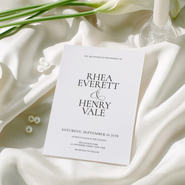 Modern Klassisk Svart & Vitt Bröllop  Inbjudningar (Modern Classic Black & White Wedding Invitation)