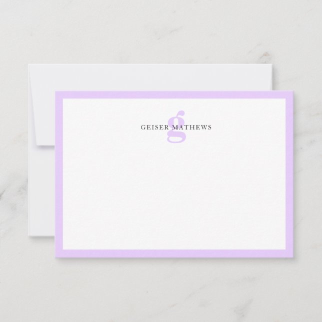Modern klassisk typografisk Lila Monogram Anteckningskort (Framsida)
