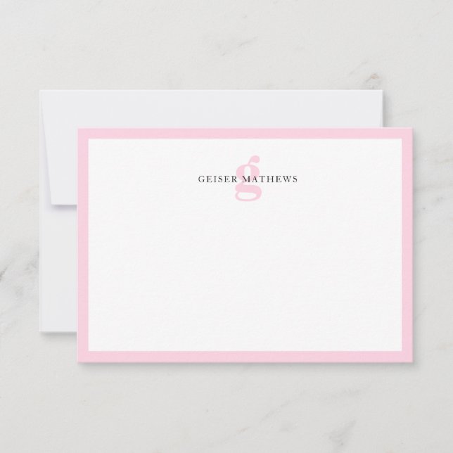 Modern klassisk typografisk Ljus rosa Monogram Anteckningskort (Framsida)