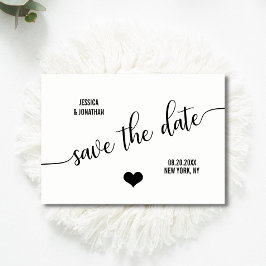 Modern Klassisk Vit Svart Bröllop Spara Datumet Meddelande Vykort