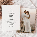 Modern klassiskt enkelt monogram foto Bröllop Inbjudningar<br><div class="desc">Den här moderna vanliga monokulära inbjudan till fotobröllop är perfekt för din elegant i bröllop. Den här designen har en svart, enkel kalligrafi som är inställd på en ljusvit bakgrund i neutralten för att matcha din klassiska bröllop eller minimalistiska boho bröllop i vår, sommar, fall eller vinter. Jag ber er...</div>