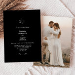 Modern klassiskt, enkelt svart monogram-foto Bröll Inbjudningar<br><div class="desc">Den här moderna, svarta monogrammofoninbjudan till fotobröllop med bröllop är perfekt för din elegant i bröllop. Den här designen har vit enkel kalligrafi-mörkergräns som är inställd på en svart bakgrund för mörken för att matcha ditt klassiska bröllop eller minimalistiska boho bröllop i vår, sommar, fall eller vinter. Jag ber er...</div>