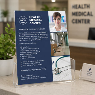 Modern klinikläkare Vårdlogotyp Marinblå Reklamblad