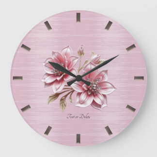 Modern klocka med rosa blommor för vägg