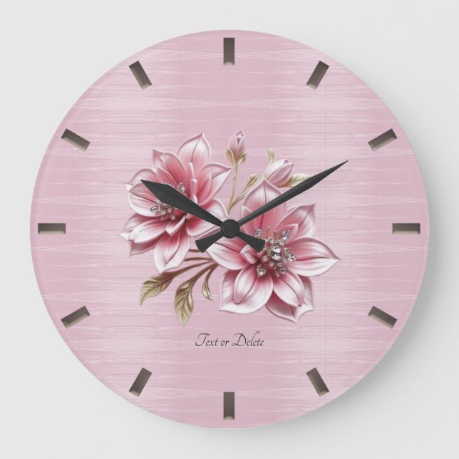 Modern klocka med rosa blommor för vägg (Framsida)