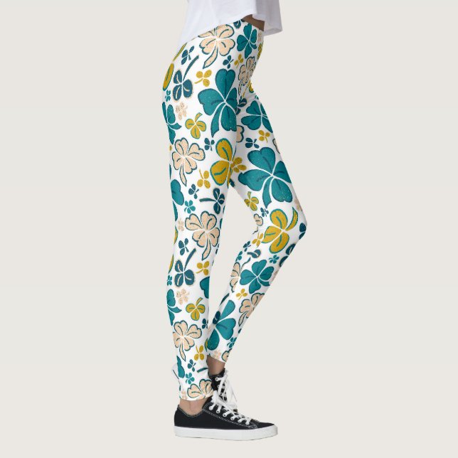 Modern Klöver Shamrock Mönster St. Patrick's Day Leggings (Höger)