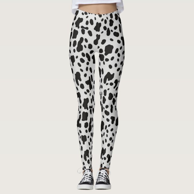 Modern ko-bildsväv i svart prickmönster  leggings (Framsida)