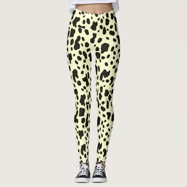 Modern ko-djurtrycksmönster på pastellgul bakgrund leggings (Framsida)