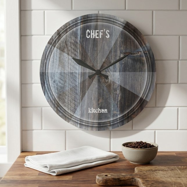 Modern kök industriell trä skärbräda klocka (Professional rustic wall clock featuring an industrial geometric design resembling a cutting board)