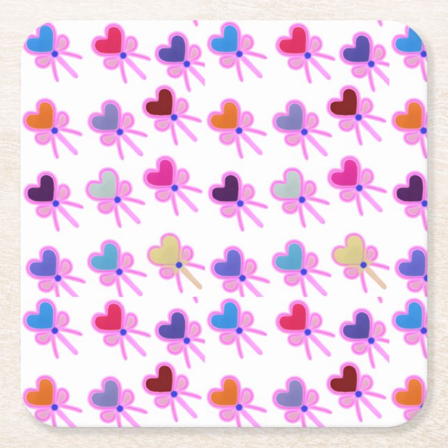 Modern Kokett Strålande Hjärtformad Båge Mönster Underlägg Papper Kvadrat (Framsidan)