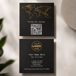 Modern Kolgrå Världskarta QR Digital Nomad Fyrkantigt Visitkort