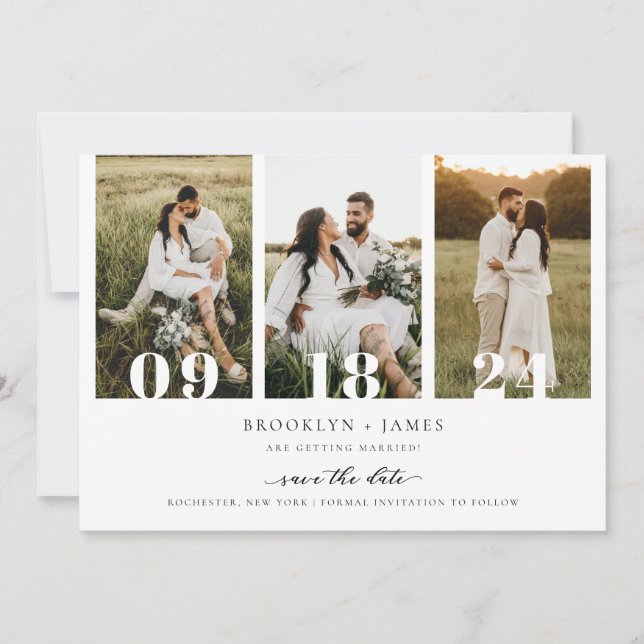 Modern kollage av foton QR-kod Spara datumet Inbjudningar (Framsida)