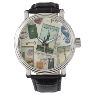 modern kollage i vintage resor armbandsur