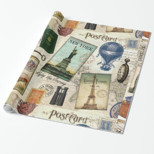 modern kollage i vintage resor presentpapper