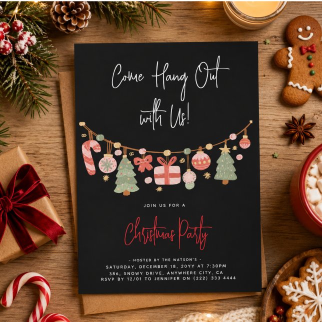Modern 'Kom och Häng Ut' Tomte Julfest Inbjudningar (Modern 'Come Hang Out' Santa Claus Christmas Party Invitation)