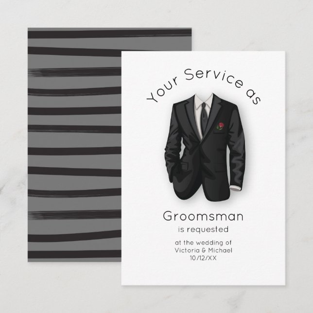 Modern kommer du att bli min Groomsman Kostym & Ti Inbjudningar (Fram/baksida)